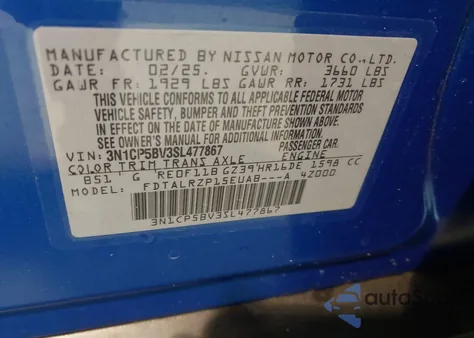 2025 Nissan Kicks Play S из США, поврежденный, VIN 3N1CP5BV3SL477867